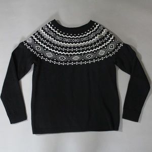 Talbots Petite Black and White Fair Isle Sweater